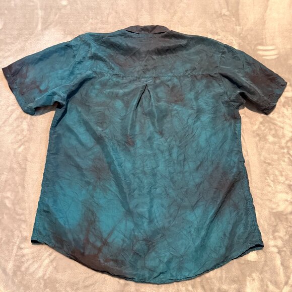 Alfani 100% Silk Tie Dye Button Down Shirt Single Needle Mens Size L - Picture 5 of 9